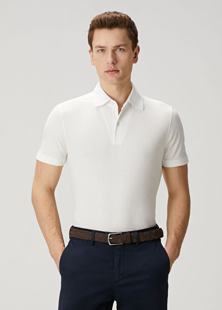 White Short Sleeve Linen Polo Sweater