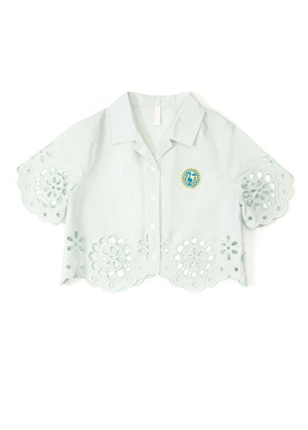 Light Green Crochet Detailed Girls Shirt