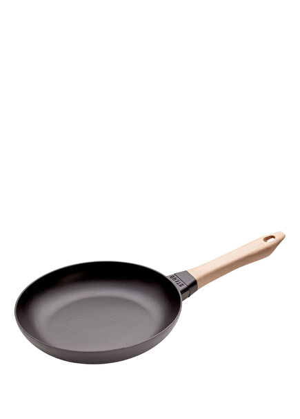 Wooden Handled Cast Iron Black Frying Pan 24 cm