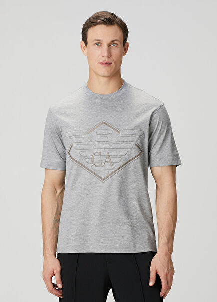 Açık Gri Logo Nakışlı T-shirt