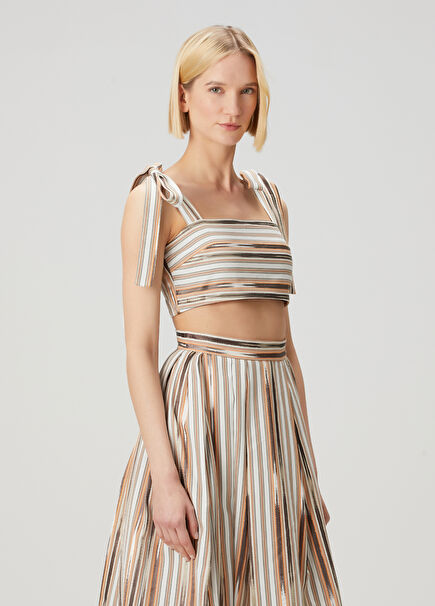 Multicolored Cropped Silk Blouse