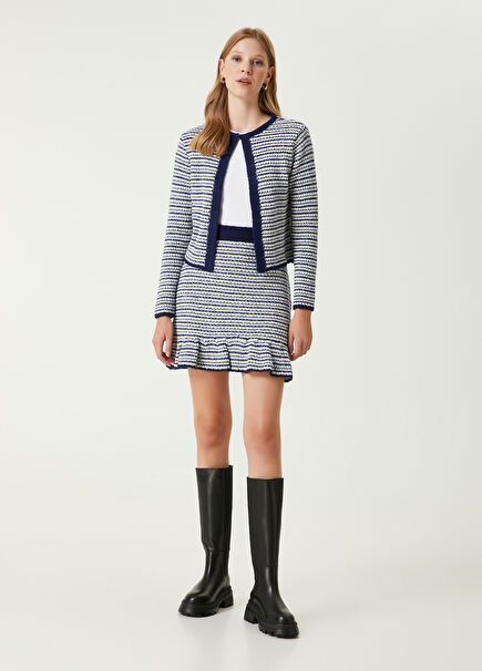 Navy Blue White Striped Mini Skirt