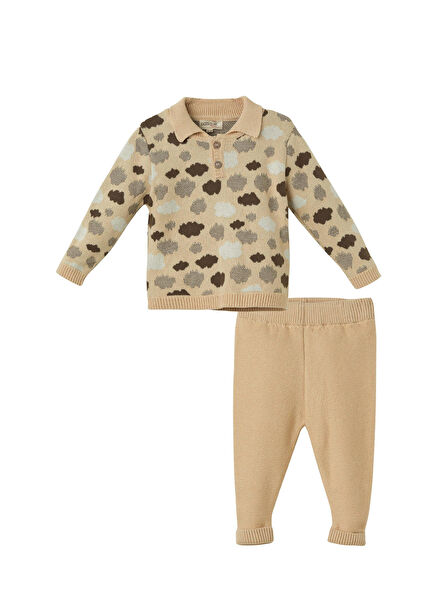 Beige Organic Cotton Cloud Pattern 2-Piece Set