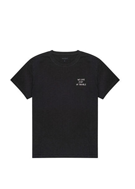 Trouble Black Cotton Short Sleeve Men's T-Shirt
