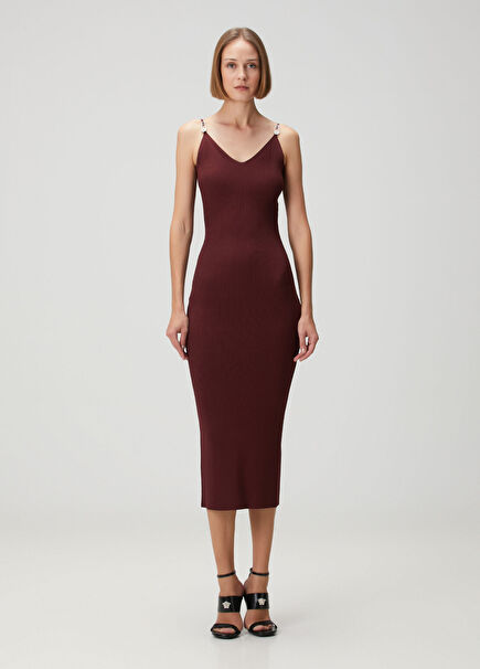 Bordo Midi Triko Elbise