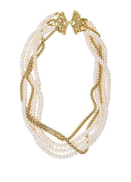 Nurbanu 22 Karat Gold Plated Women's Pearl Necklace