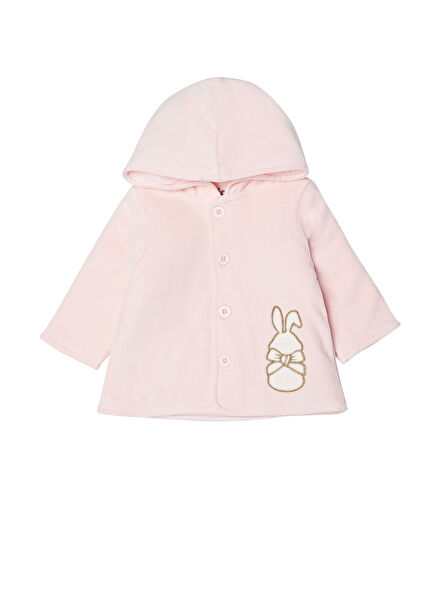 Çıtçıtlı Kapüşonlu Pembe Kız Bebek Hırka