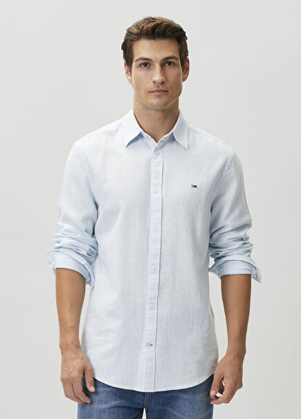 Regular Fit Blue Linen Shirt