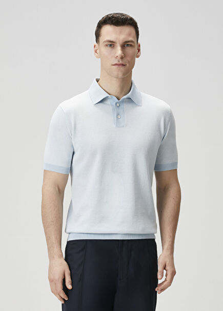 Açık Mavi Polo Yaka Kısa Kollu Triko