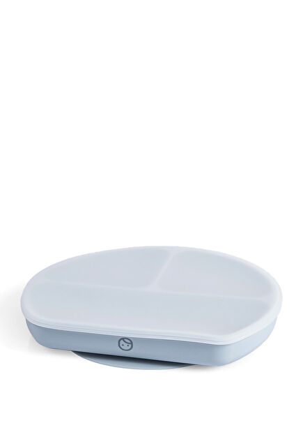 Mavi Silikon Vakumlu 3 Bölmeli Kapaklı Bebek Çocuk Mama Tabağı