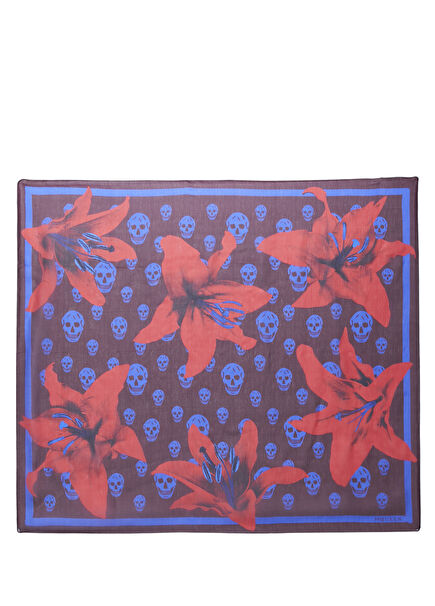 Skull Burgundy Navy Blue Women's Silk Scarf
