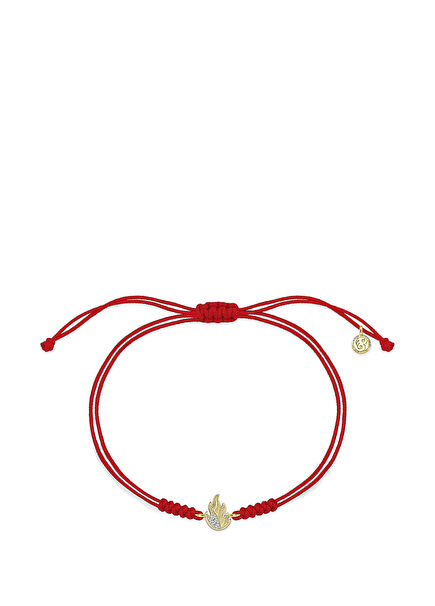 Yeni Yıl Alev Kırmızı İpli Pırlanta Taşlı 14 Ayar Altın Unisex Bileklik