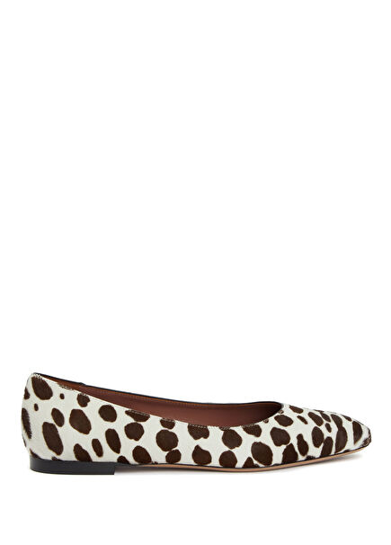 White Brown Patterned Leather Ballet Flats