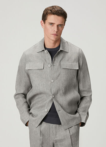 Gri Keten Dış Gömlek