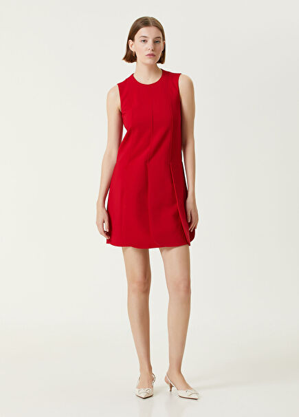 Mini Wool Dress With Red Pleat Detail