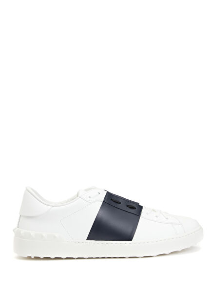 Open White Navy Blue Men's Leather Sneakers