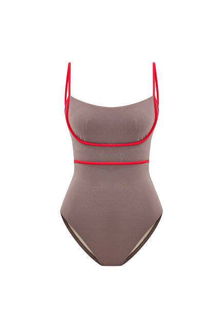 Calyma Grey Stripe Piping Strappy Women's Swimsuit