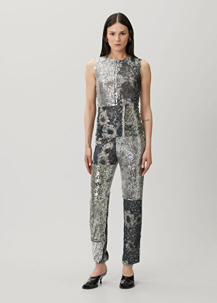 Silver Payetli Patchwork Pantolon