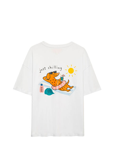 Just Chilling Beyaz Pamuklu Oversize Kısa Kollu Unisex Çocuk T-shirt  