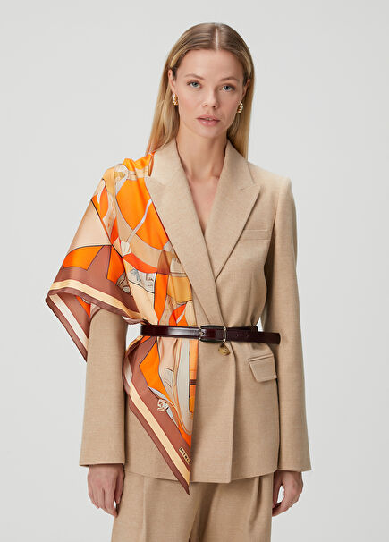 Orange Propeller Pattern Silk Scarf