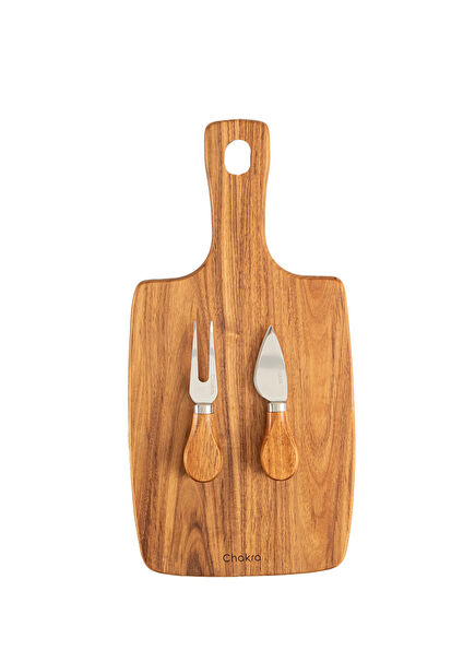 Unito Natural Akasya Ağacı Çelik Peynir ve Sunum Seti