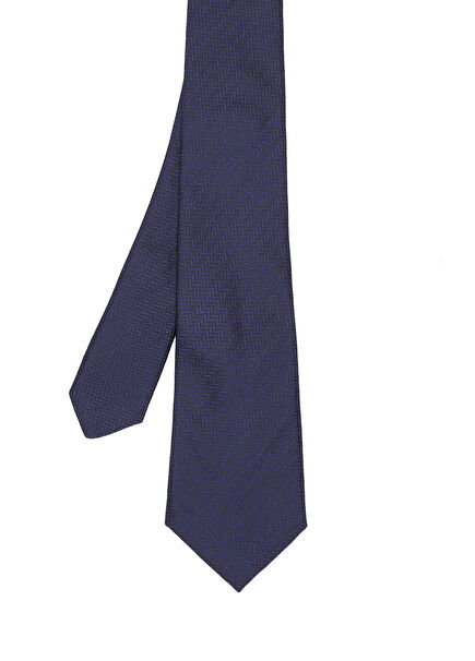 Navy Blue Herringbone Pattern Men's Silk Tie