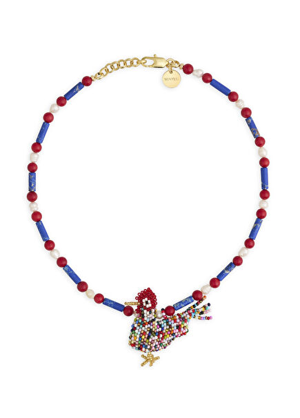 Women's Necklace with Rooster Figure with Natural Stones