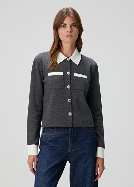 Grey White Wool Cardigan