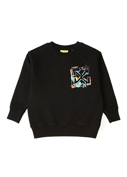 Black Blue Logo Detailed Boys' Sweatshirt