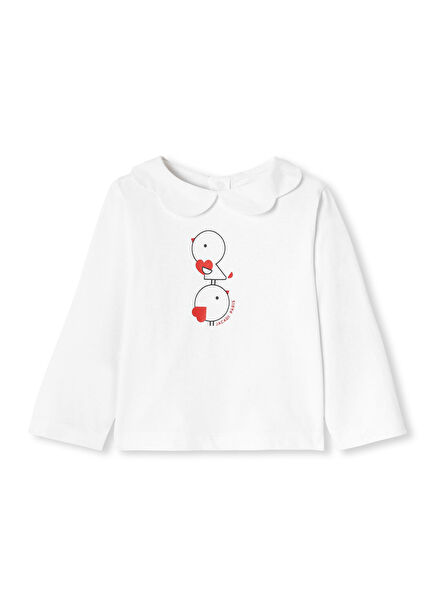 White Scalloped Collar Long Sleeve Baby Girl T-Shirt