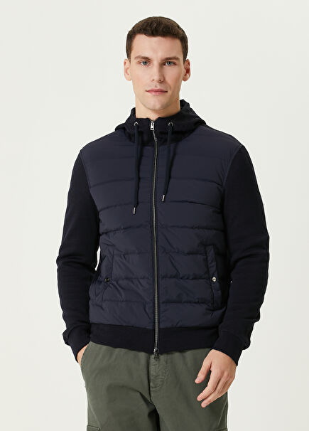 Navy Blue Hooded Wool Coat