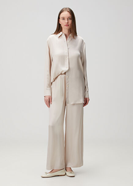Relaxed Beige Satin Pants