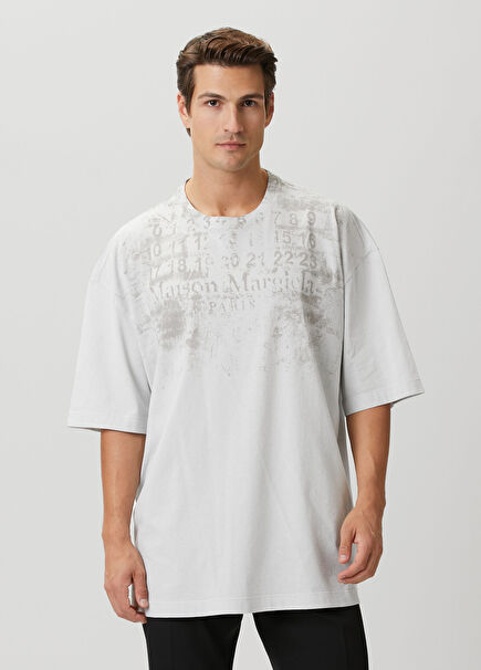 Açık Mavi Logo Baskılı Oversized T-shirt