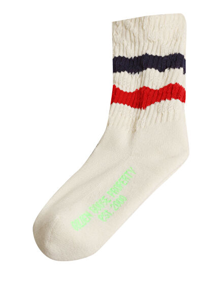 Beyaz Şerit Detaylı Unisex Çocuk Çorap