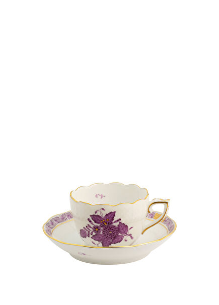 Apponyi Patterned Purple Porcelain Coffee Cup and Saucer