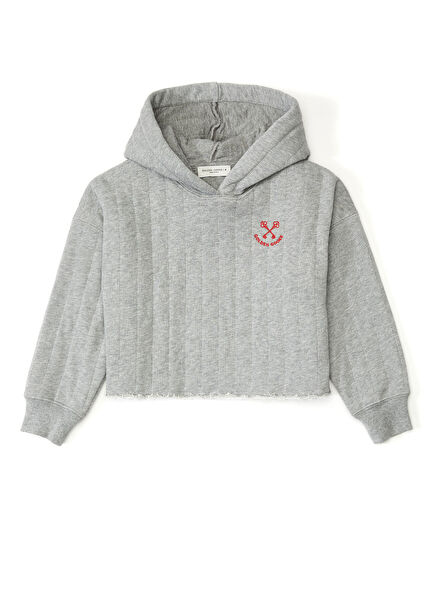 Gri Kapüşonlu Kız Çocuk Sweatshirt
