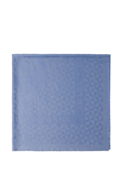 Blue Wool Silk Cashmere & Lurex Jacquard Women's Shawl