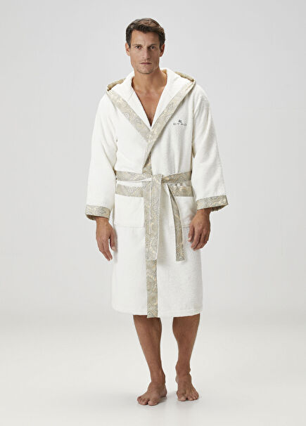 7Plies Beige Embroidered Logo Bathrobe