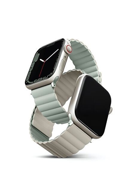 Revix Reversible Watch 44/45/46/49 mm Yeşil Bej Silikon Manyetik Akıllı Saat Kordon