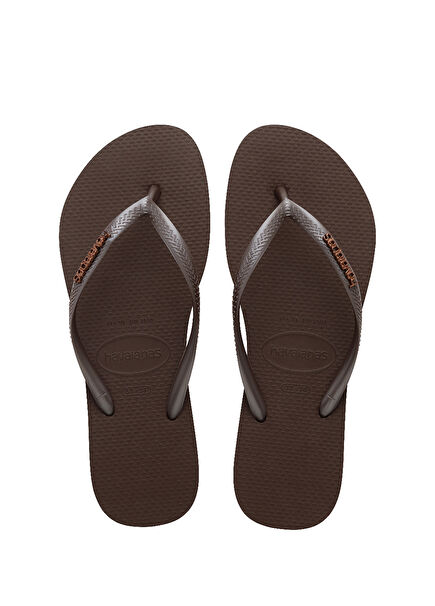 Slim Logo Metallic Brown Women's Beach Slippers