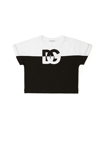 Siyah Beyaz Logo Baskılı Kız Çocuk T-shirt