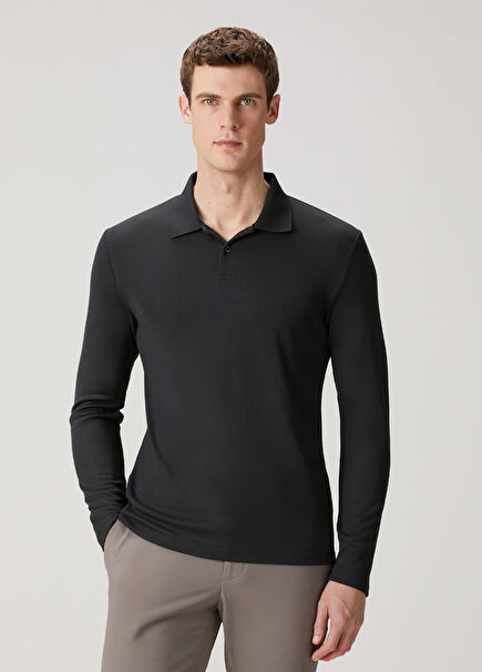 Goris Siyah Polo Yaka Sweatshirt