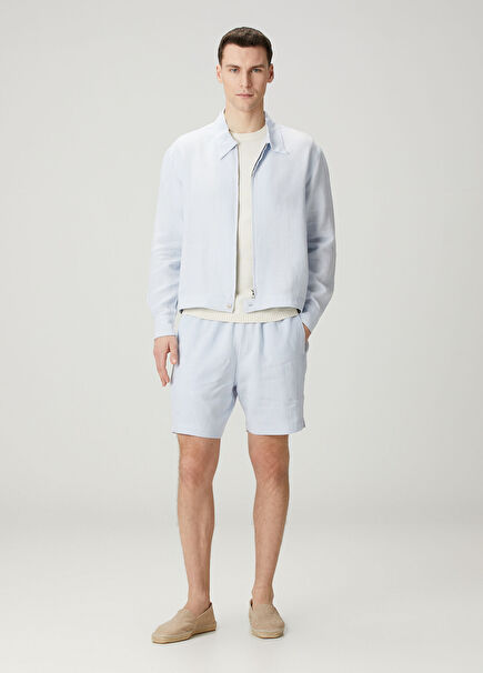 Neat Açık Mavi Keten Bermuda