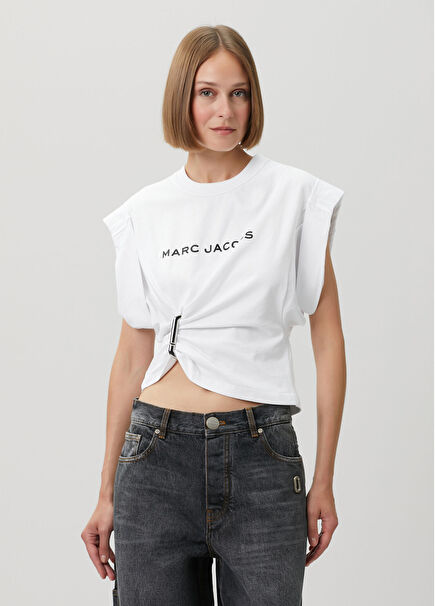 Pop J Beyaz Drapeli Crop T-shirt
