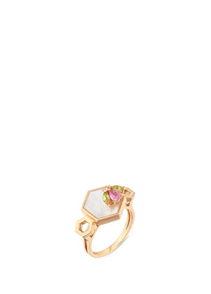 Honeycomb Pink Safir Pırlanta Kadın Altın Yüzük