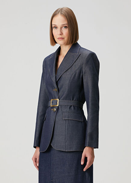 Indigo Kemerli Denim Ceket