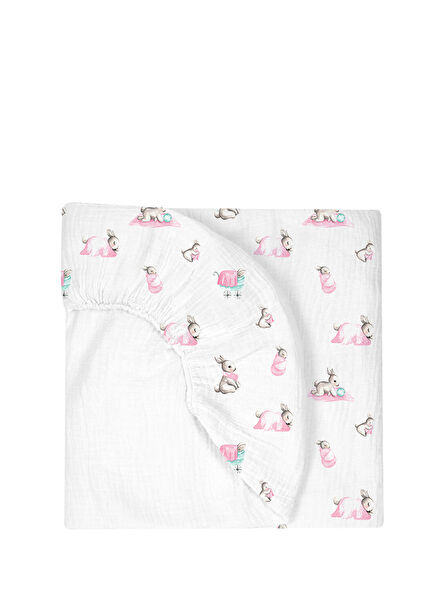 %100 Pamuk Bébé Lapin Rose Lastikli Müslin Bebek Çarşafı