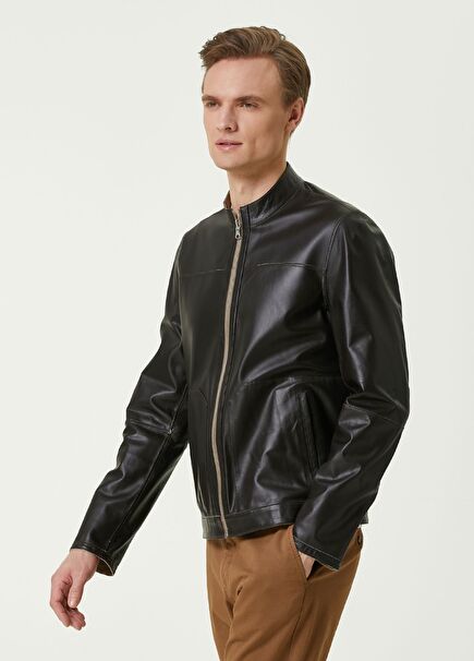 Beige Brown Double-Sided Leather Jacket