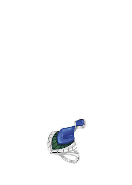 Paon Blue & Green Lacquer Silver Krsital Unisex Ring