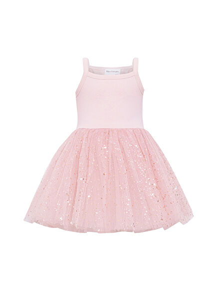 Pudra Pembe Varak Baskılı Tütü Kız Çocuk Elbise